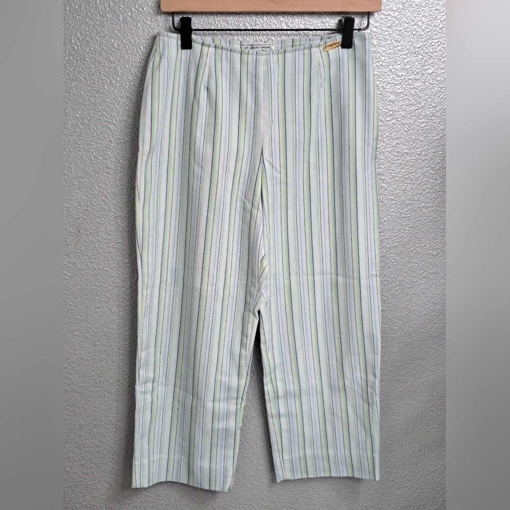 St John Sport Multi Color Striped Cropped Pants Size 4